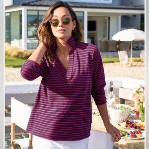 Frank & Eileen Women's Long Sleeve Top in Navy and Red Stripes